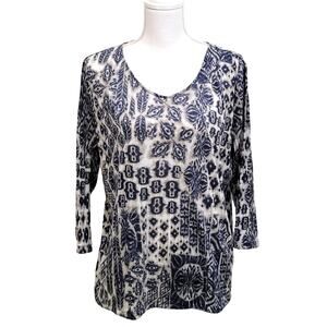 Chico's Top Women's 2, Large Blue Ikat